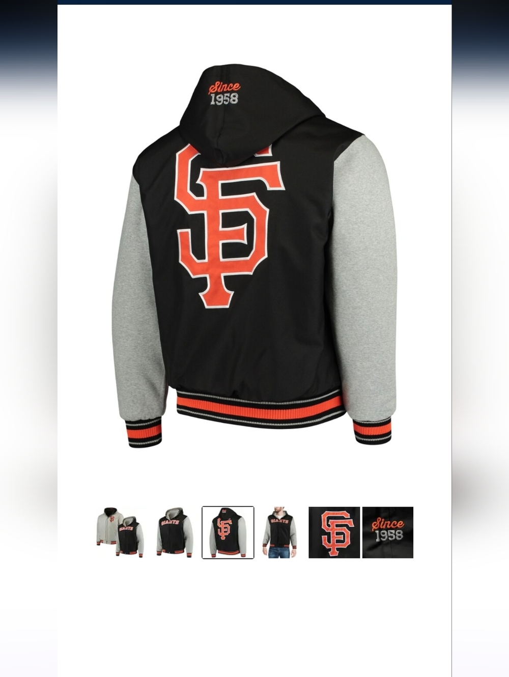 Men's San Francisco Giants REVERSIBLE Full Snap Jacket Black/Gray Twill Medium - Picture 10 of 10